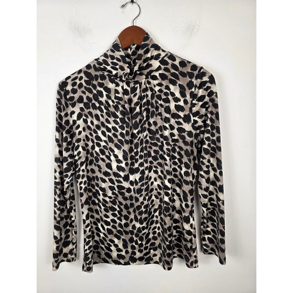 Clara Sun Woo Leopard Print Mock Neck Draped Long Sleeve Top XS Made in USA
